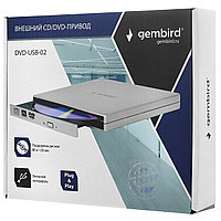Внешний оптический привод Gembird DVD-USB-02-SV, Серебристый ,Ext DVD±R/RW/-RAM,±R9, CD-R/RW, USB2.0,silver,