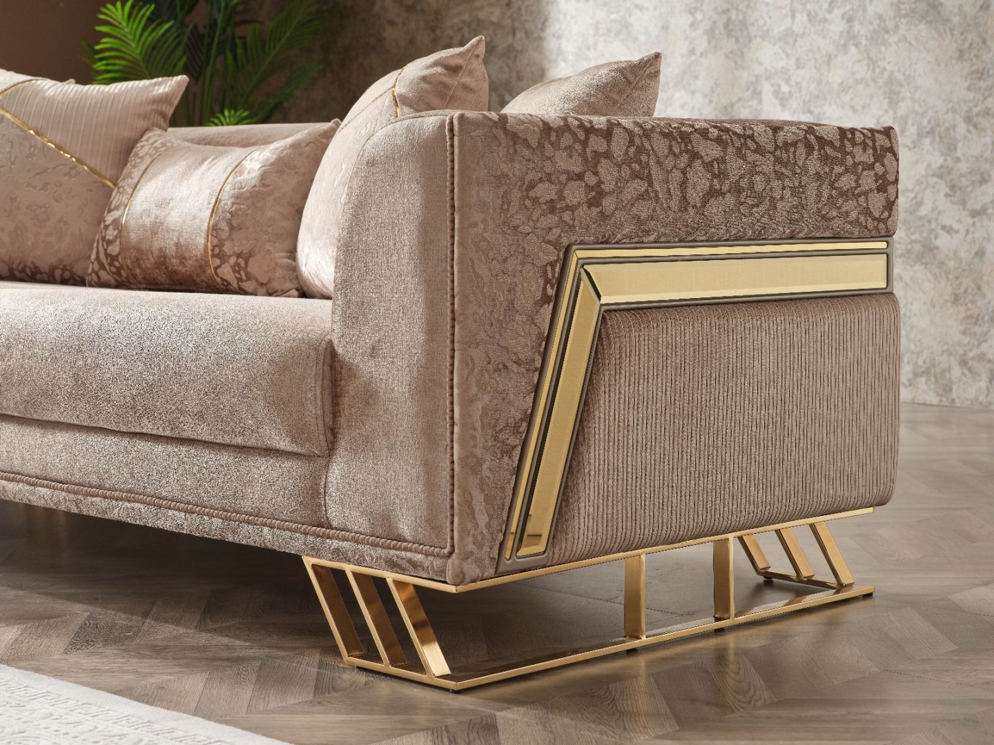 КВАНТ ELEGANCE диван прямой (2 кресла, диван прямой) обивка комбинированная, бежевый, коричневый