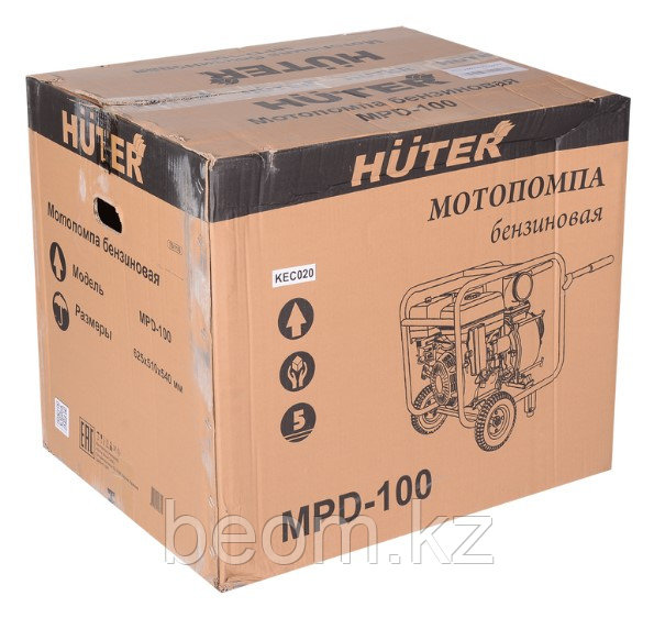 Мотопомпа Huter MPD-100 (Ø 100 мм | л/мин 1800 | л.с.15 | Высота напора м 32 | Глубина м 8 | для грязной воды)