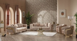 КВАНТ ELEGANCE диван прямой (2 кресла, диван прямой) обивка комбинированная, бежевый, коричневый