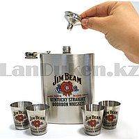 Мужской набор Jim Beam (фляга 240 мл (8oz) 4 рюмки воронка) в подарочной коробке 9007