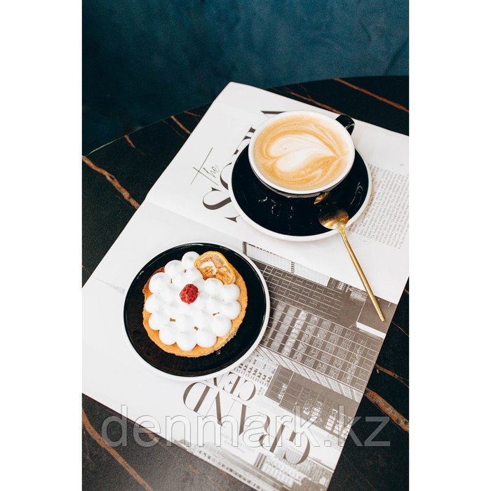 Кофейная пара фарфоровая Magistro Coffee time, 2 предмета: чашка 200 мл, блюдце d=14,5 см, цвет чёрн ...