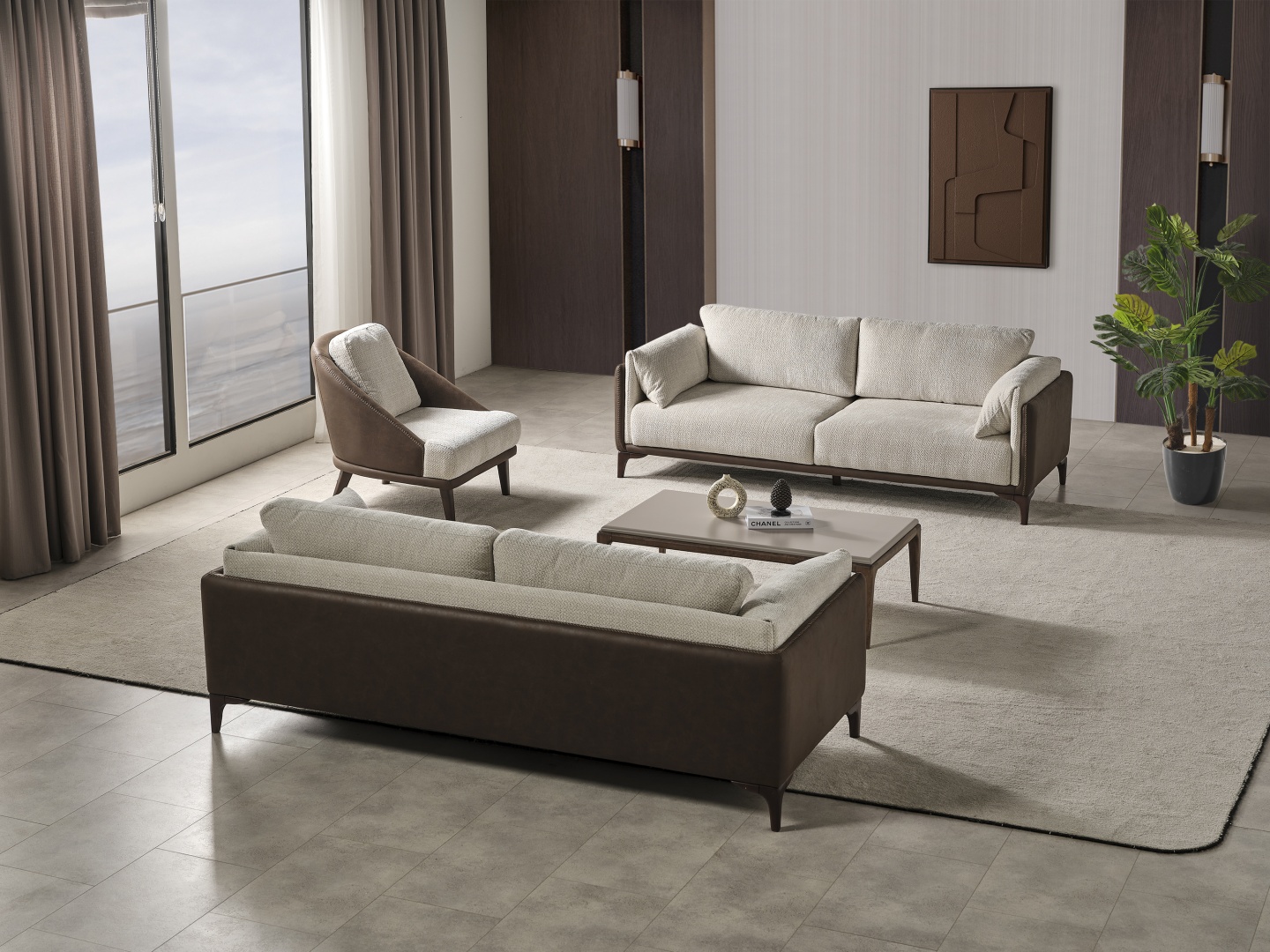 ONSS Furniture диван прямой LARA ДИВАН, обивка комбинированная, 70х215х80 см, бежевый, темно-коричневый