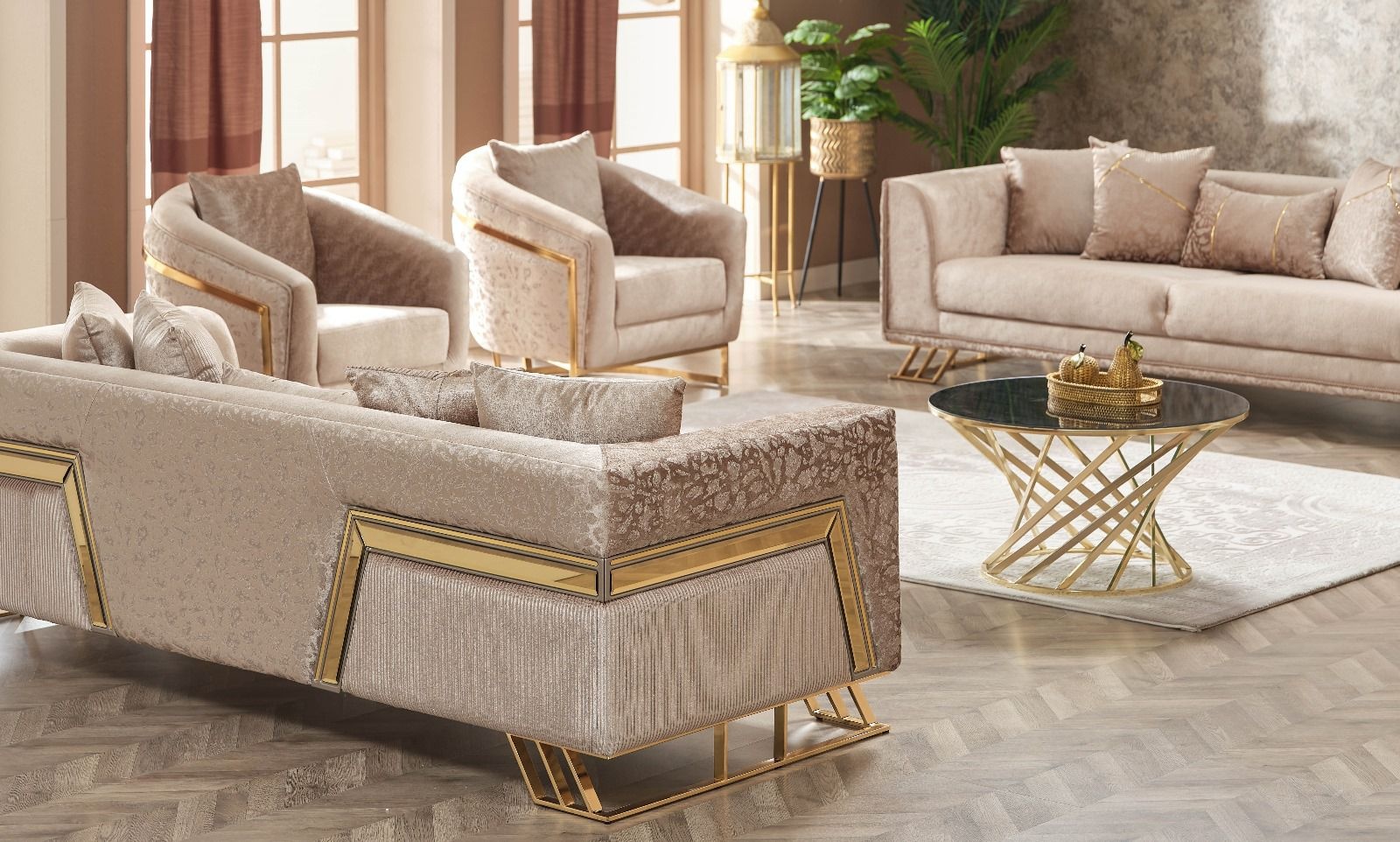 КВАНТ ELEGANCE диван прямой (2 кресла, диван прямой) обивка комбинированная, бежевый, коричневый