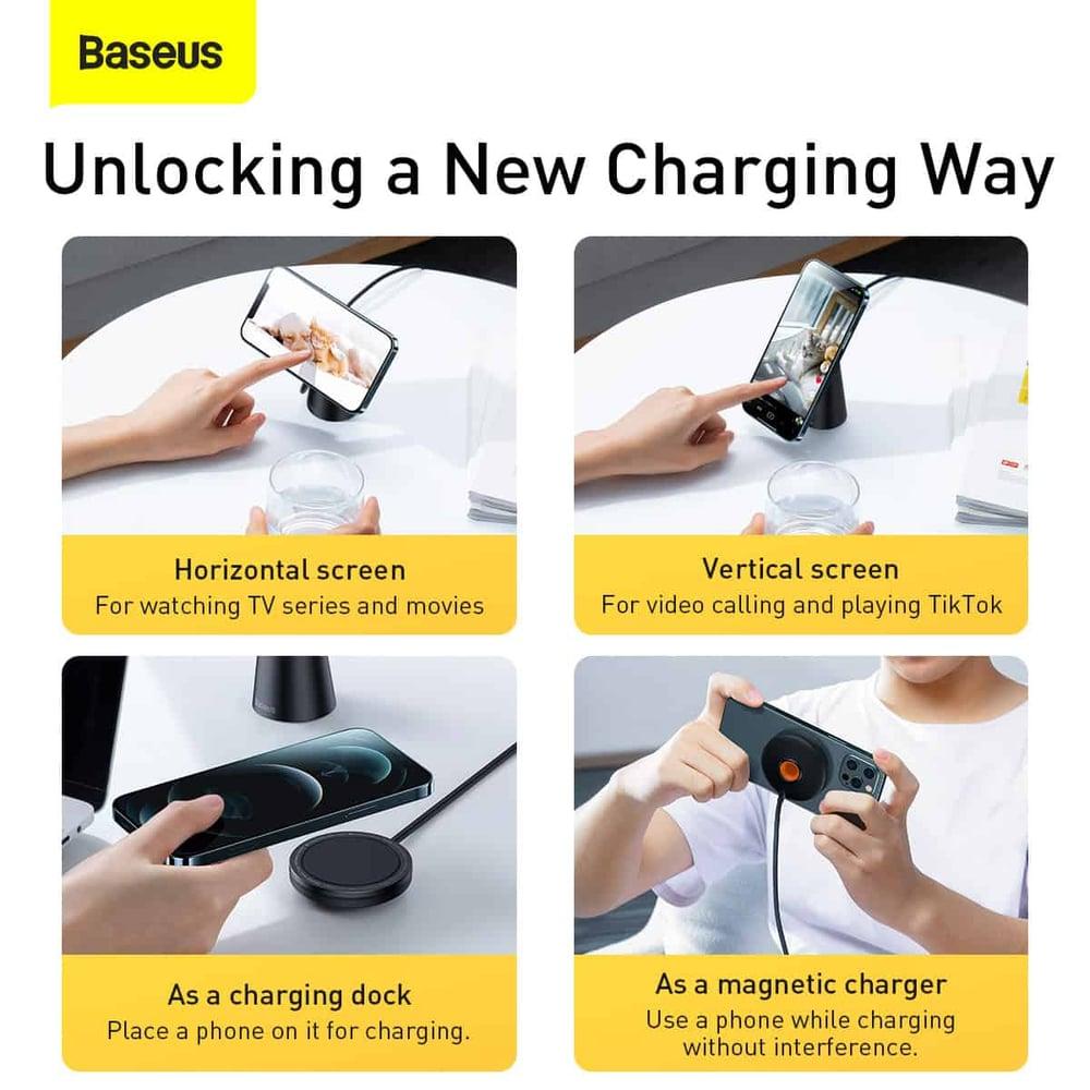 Baseus Magnetic Wireless Charger Stand 15w Compatible With Magsafe For Iphone 13/12 Series Black