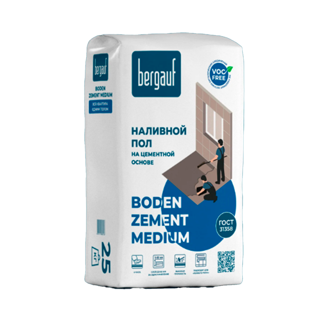 Bergauf BODEN Zement Medium - наливной пол на цементной основе, 20кг
