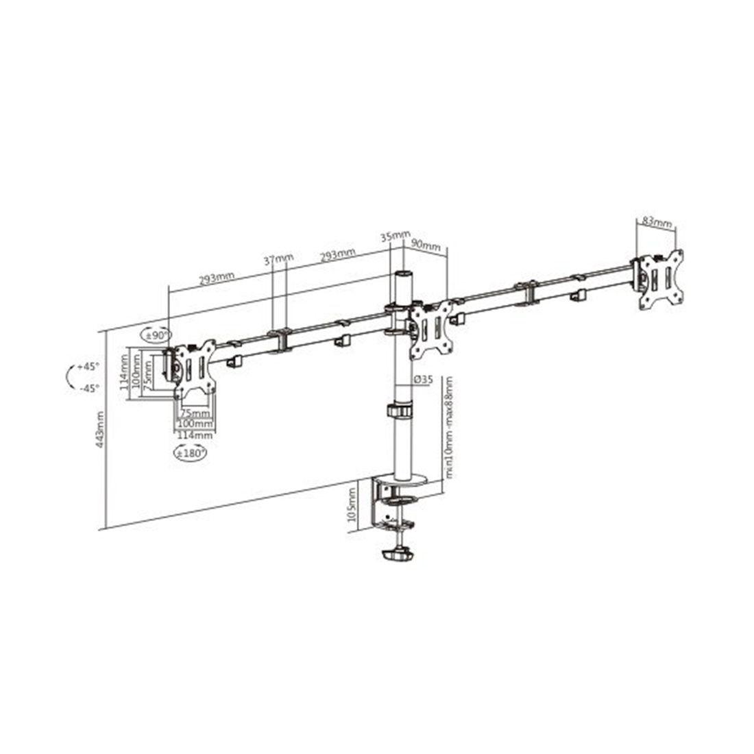 Настольный кронштейн Brateck LDT12-C034N для 3-х мониторов (13"-27")
