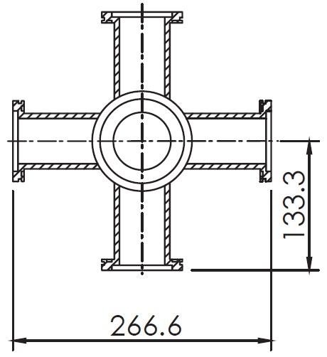 Шестерик с фланцами ISO-K 160 длиной 266,6 мм, нержавеющая сталь 304L