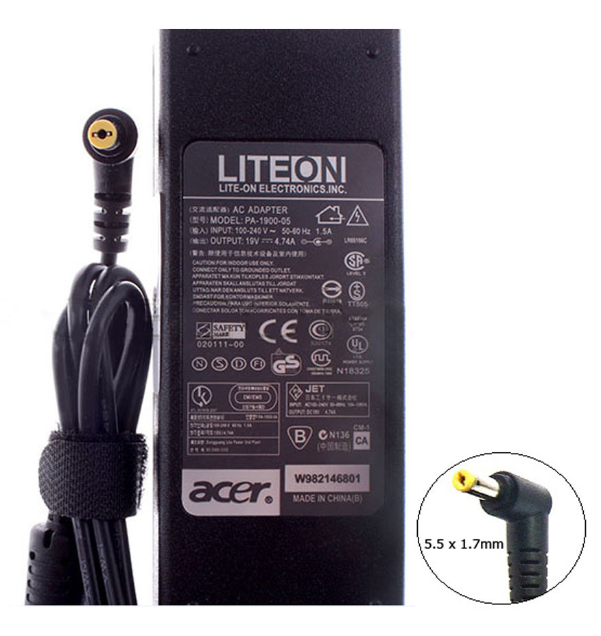 Блок питания для ноутбука Acer 19V 4.74A 90W 5.5x1.7 мм (оригинальный)