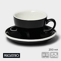 Кофейная пара фарфоровая Magistro Coffee time, 2 предмета: чашка 200 мл, блюдце d=14,5 см, цвет чёрн ...