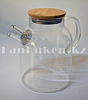 Чайник заварочный стеклянный с ситом на носике и деревянной крышкой 1,5 L для чая и кофе5