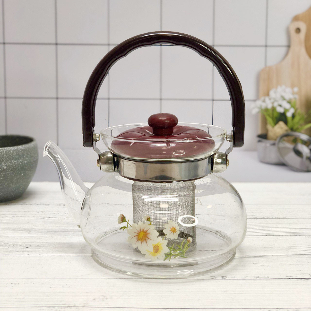 Заварочный стеклянный чайник для чая и кофе 900 ml (Cofee and tea), заварной чайник, чайник для плиты