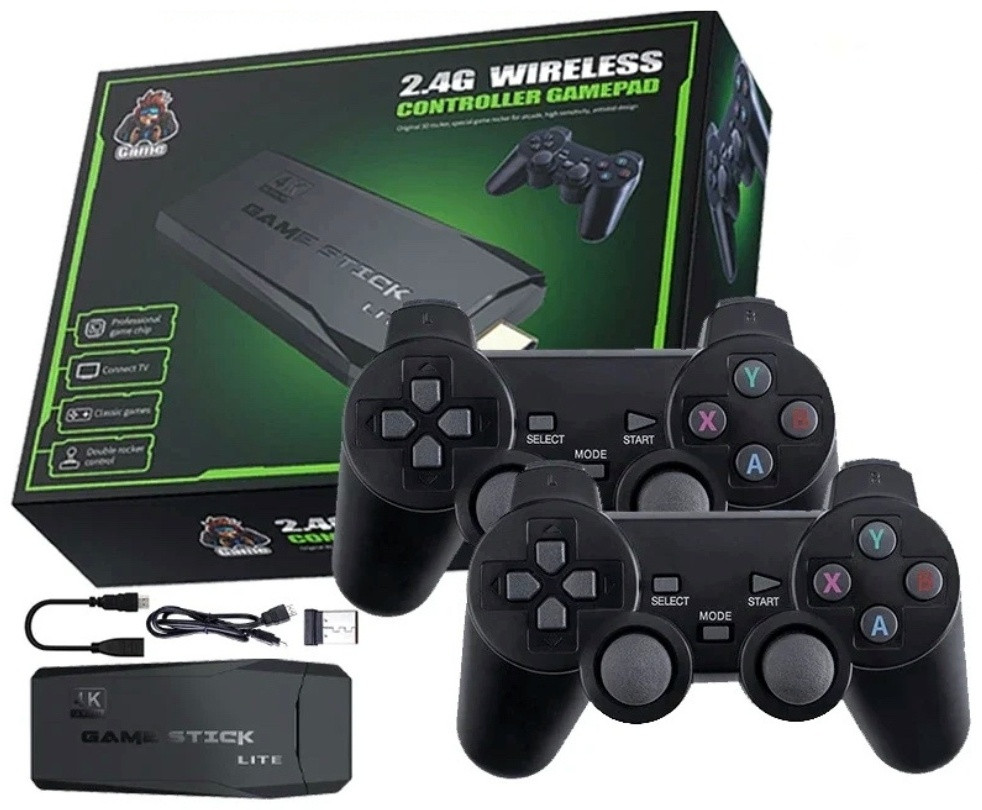 Game Stick Lite M8G-V8.0-2024-01-01 геймстик, 2 геймпада, адаптер, HDMI провод, USB кабель, карта памяти,