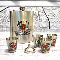 Мужской набор Jim Beam (фляга 240 мл (8oz) 4 рюмки воронка) в подарочной коробке 9006