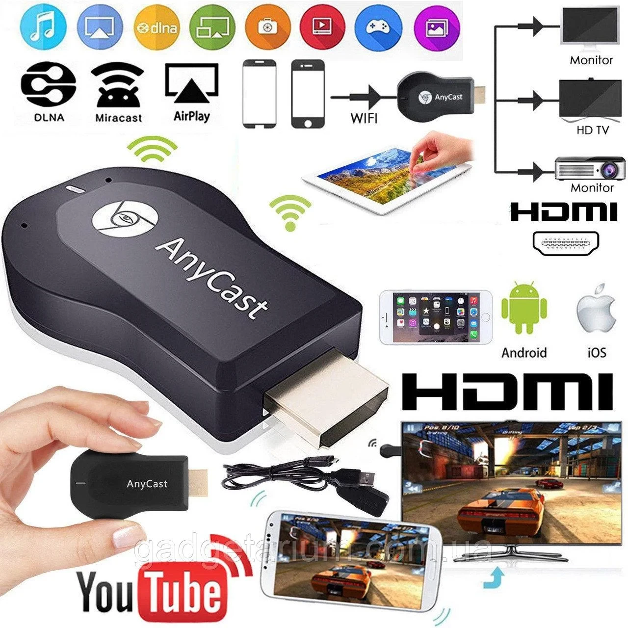 Медиаплеер для ТВ Anycast M9 Plus HDMI Wi-Fi. Медиа приставка