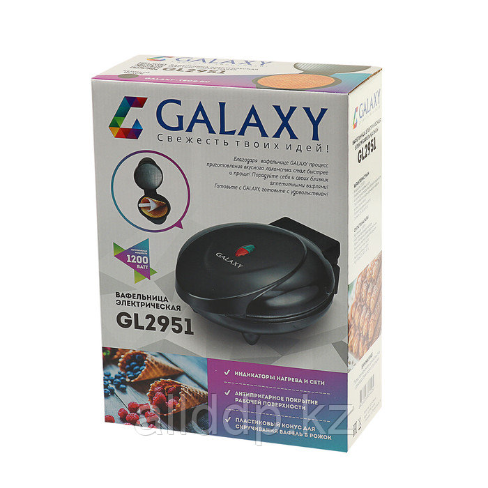Вафельница электрическая Galaxy GL 2951, 1200 Вт, тонкие вафли, чёрная