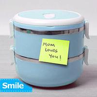 Термос многоярусный для домашних обедов Lunch Box Smile KM-212x (Голубой / 2 секции)