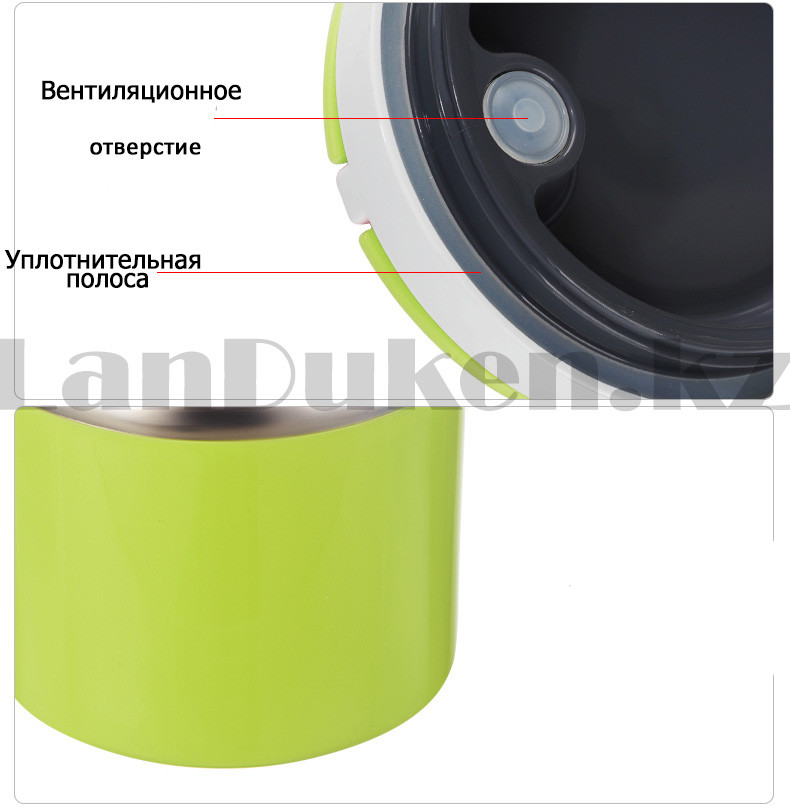 Ланч бокс 2 л вакуумный на спиральной застежке резьба с ручкой нержавеющая сталь Three Layers в ассортименте
