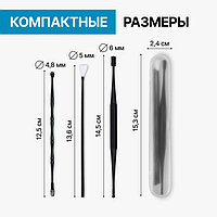 Набор для чистки ушей, 3 предмета, 15,3 × 2,4 × 1,1 см, в пластиковом футляре, цвет чёрный1