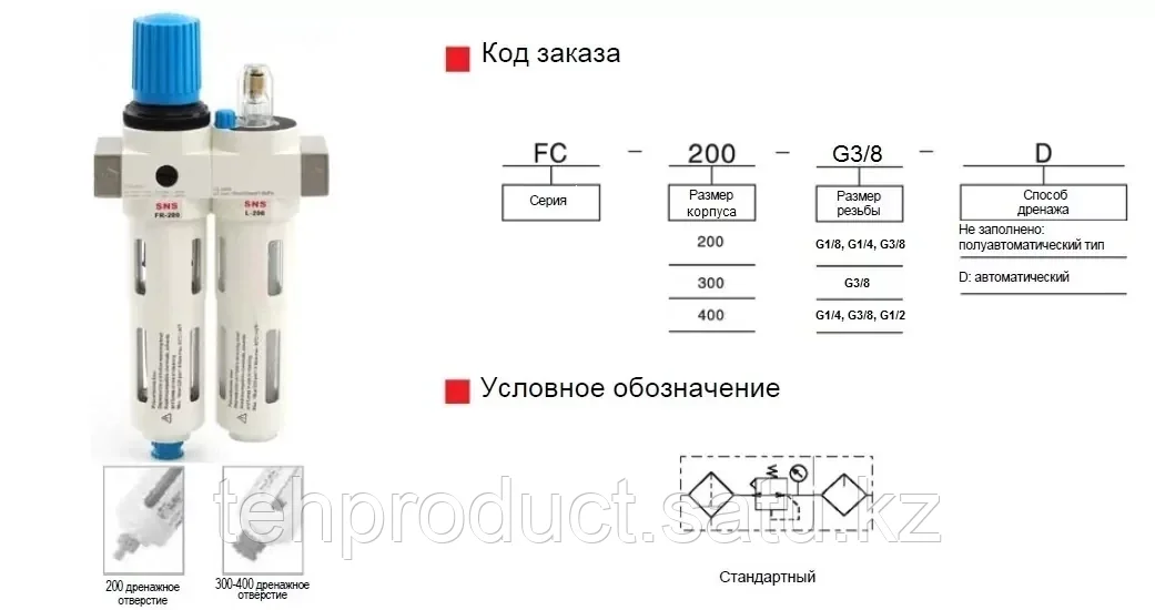Блоки подготовки воздуха 2 элемента Серия FC
