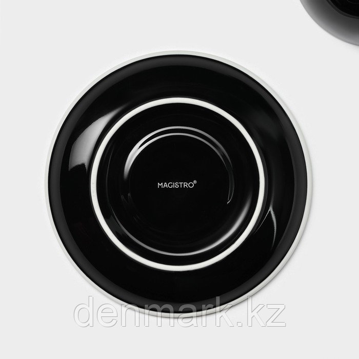 Кофейная пара фарфоровая Magistro Coffee time, 2 предмета: чашка 200 мл, блюдце d=14,5 см, цвет чёрн ...