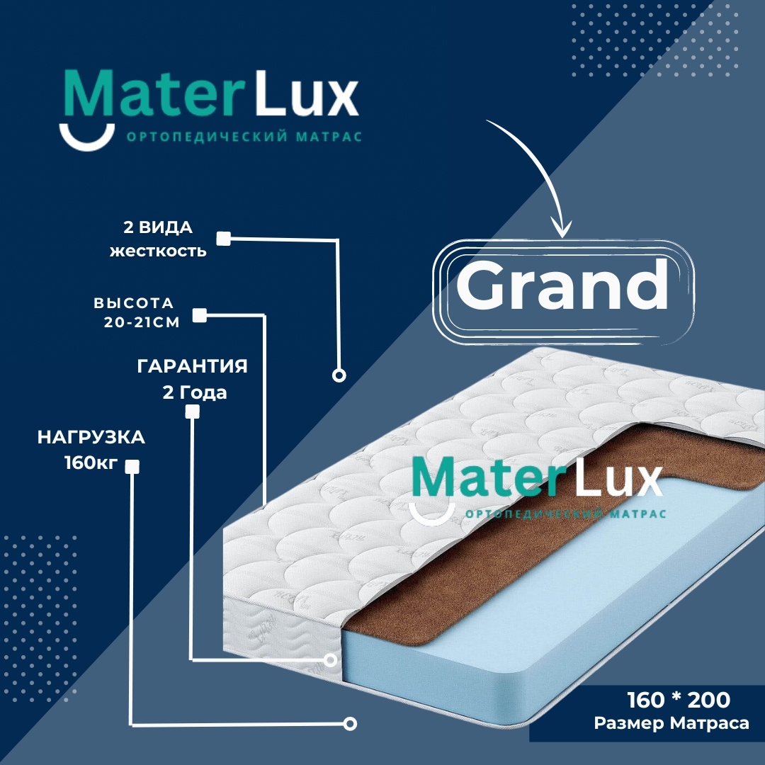 Матрас MaterLux Grand, 160x200x22 см, чехол жаккард
