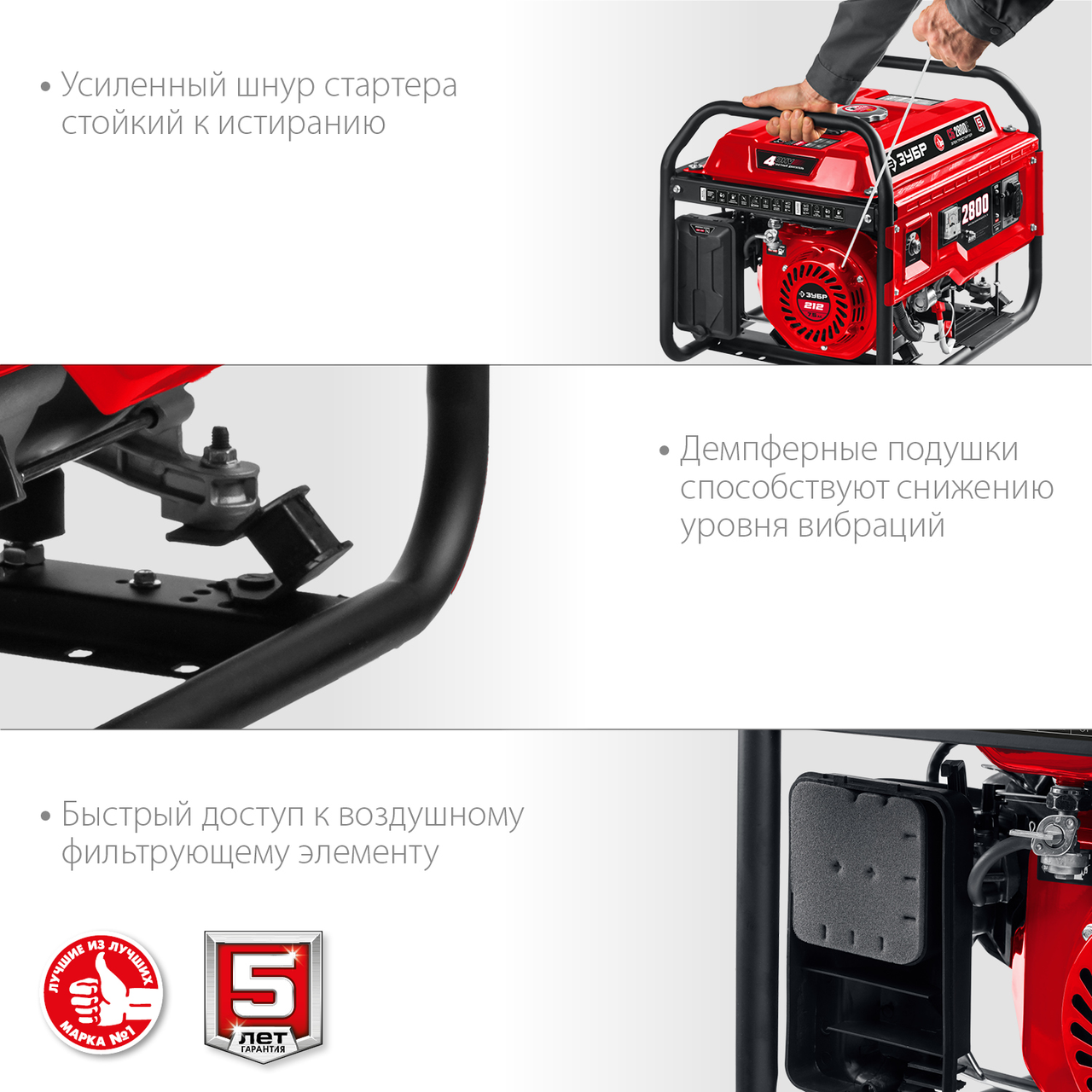 Бензиновый генератор ЗУБР 2.2 кВт, серия "Мастер" (СБ-2800)