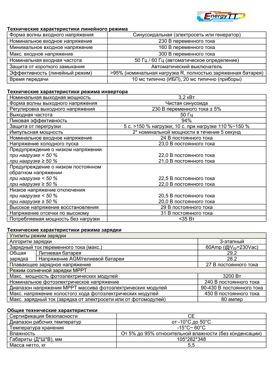 Инвертор гибридный 3.2 кВт 24 В / 220V с системой подмешивания