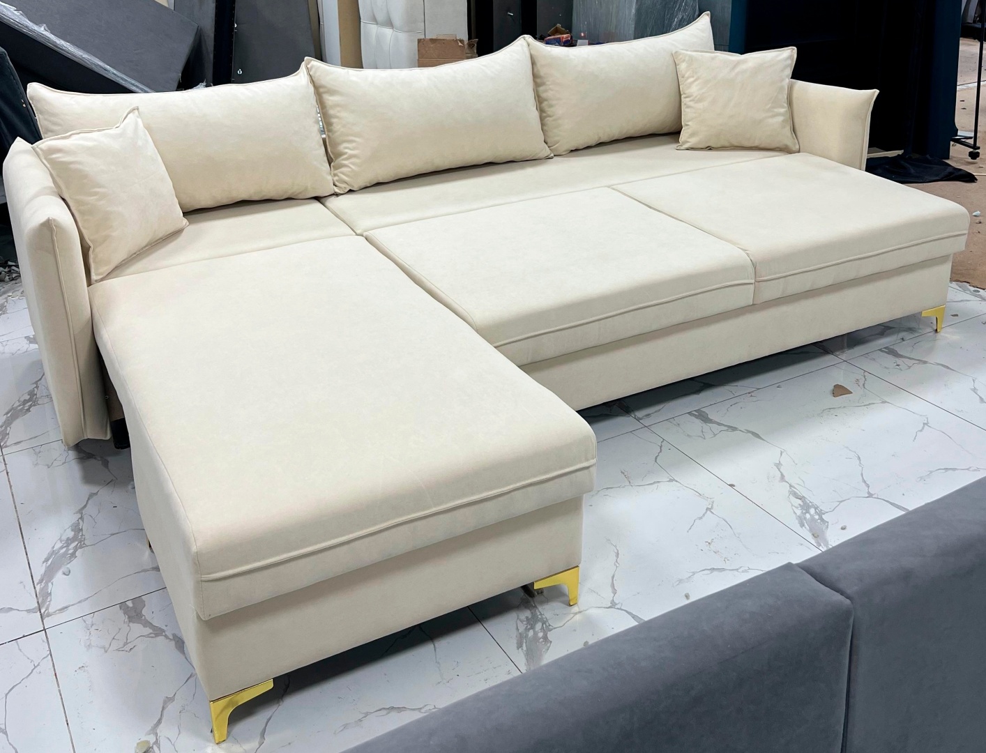 OMR диван угловой Omar Corner, обивка велюр, 80х280х85 см, бежевый