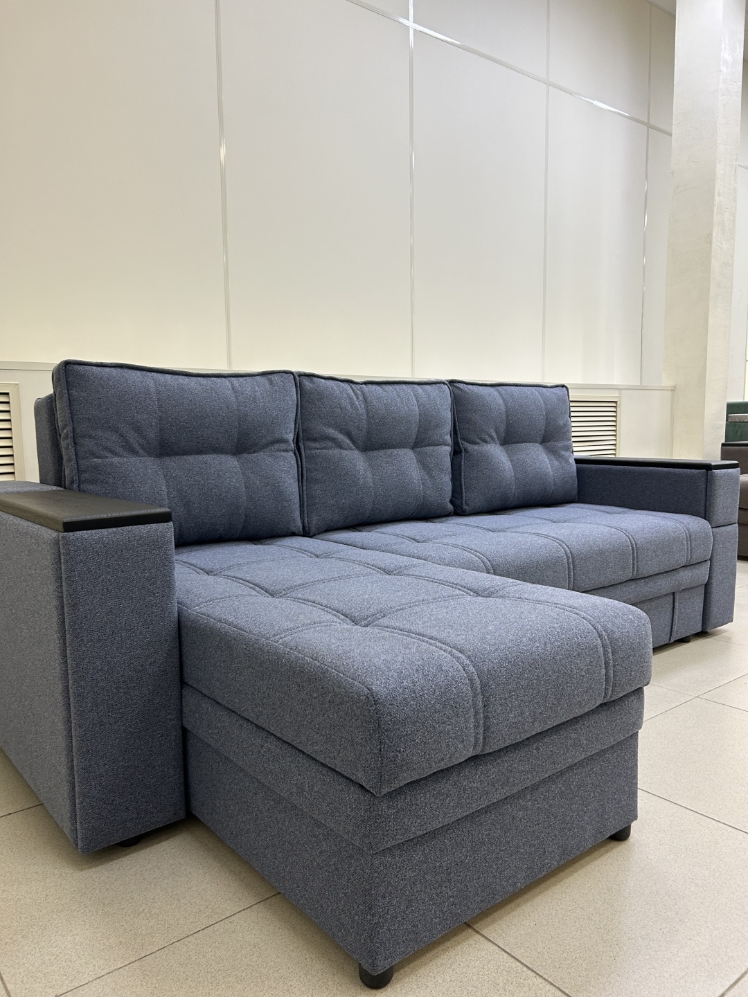 Melitta-mebel диван угловой Магнолия люкс 2, обивка рогожка, 95х240х160 см, синий
