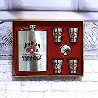 Мужской набор Jim Beam (фляга 240 мл (8oz) 4 рюмки воронка) в подарочной коробке 9001