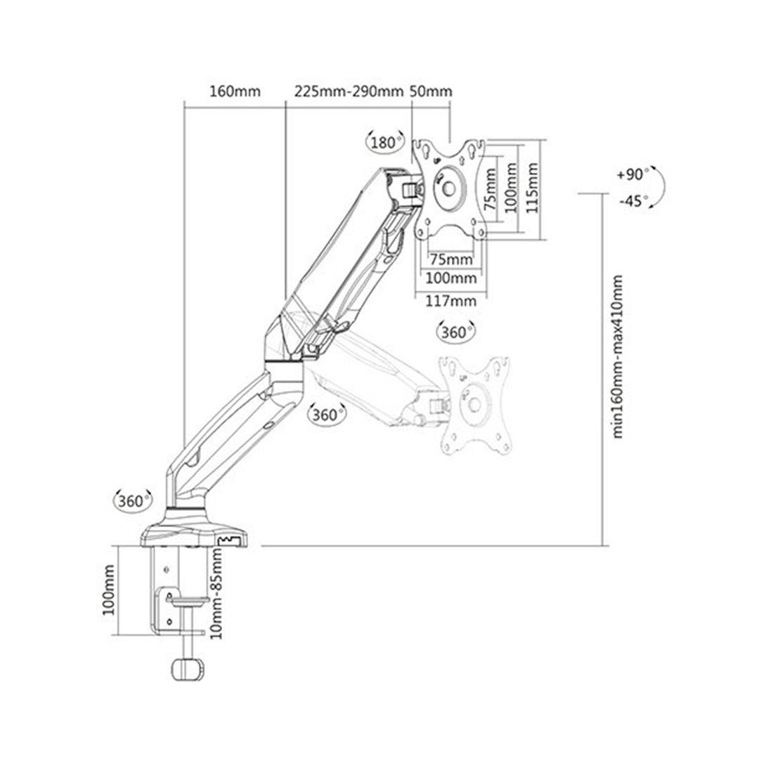 Настольный кронштейн с газлифтом Brateck LDT13-C012 для 1 монитора (13"-32")