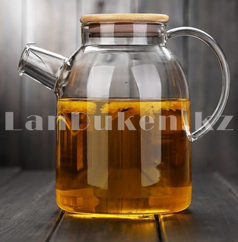 Чайник заварочный стеклянный с ситом на носике и деревянной крышкой 1,5 L для чая и кофе