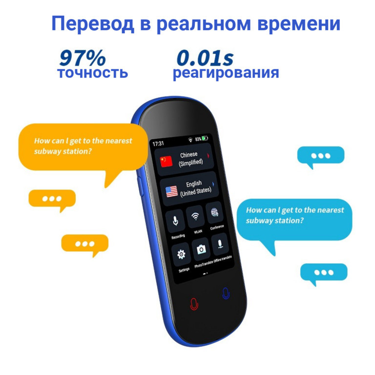 Голосовой карманный переводчик OLCAM Z2 AI Translator, 109 онлайн языков, 12 оффлайн языков