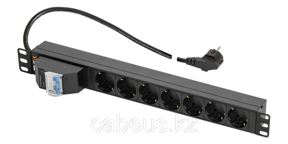 Блок силовых розеток TLK, 19", неуправляемый, Shuko х 7, вход Schuko, для шкафов и стоек, шнур 2 м, 1U,