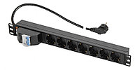 Блок силовых розеток TLK, 19", неуправляемый, Shuko х 7, вход Schuko, для шкафов и стоек, шнур 2 м, 1U,