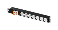 Блок электрических розеток TLK, 19" на 7 гнезд, с автоматом 2P 25A