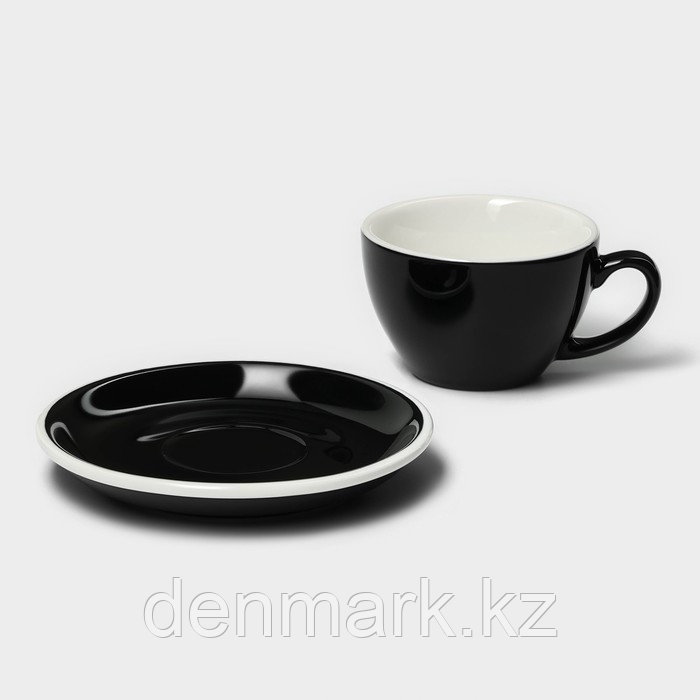 Кофейная пара фарфоровая Magistro Coffee time, 2 предмета: чашка 200 мл, блюдце d=14,5 см, цвет чёрн ...