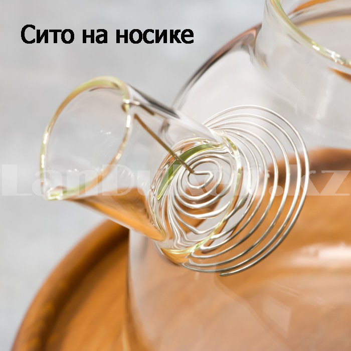 Чайник заварочный стеклянный с ситом на носике и деревянной крышкой 1,8 L для чая и кофе
