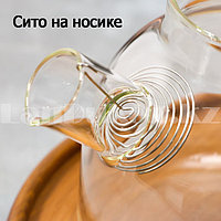 Чайник заварочный стеклянный с ситом на носике и деревянной крышкой 1,8 L для чая и кофе2