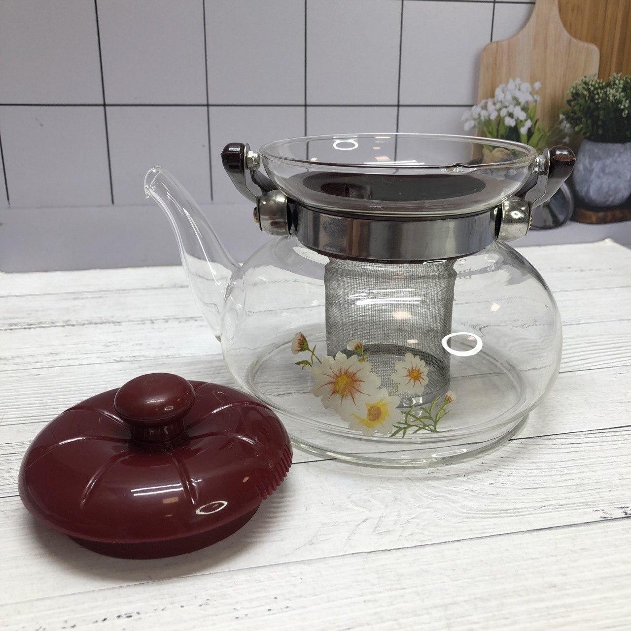 Заварочный стеклянный чайник для чая и кофе 900 ml (Cofee and tea), заварной чайник, чайник для плиты