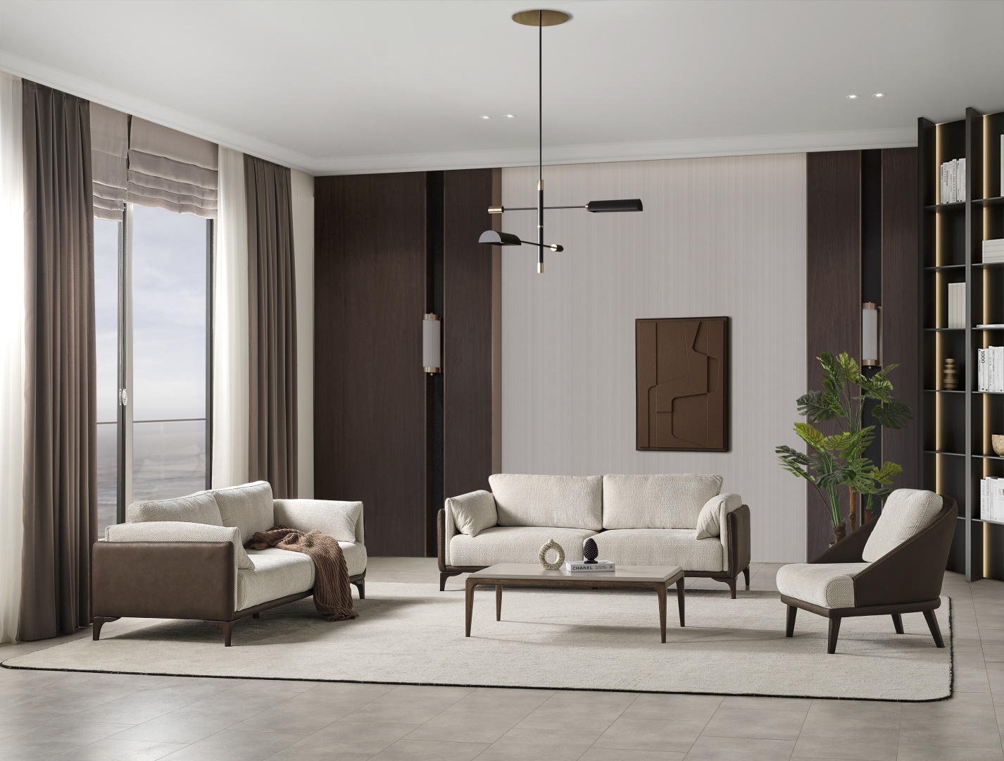 ONSS Furniture диван прямой LARA ДИВАН, обивка комбинированная, 70х215х80 см, бежевый, темно-коричневый