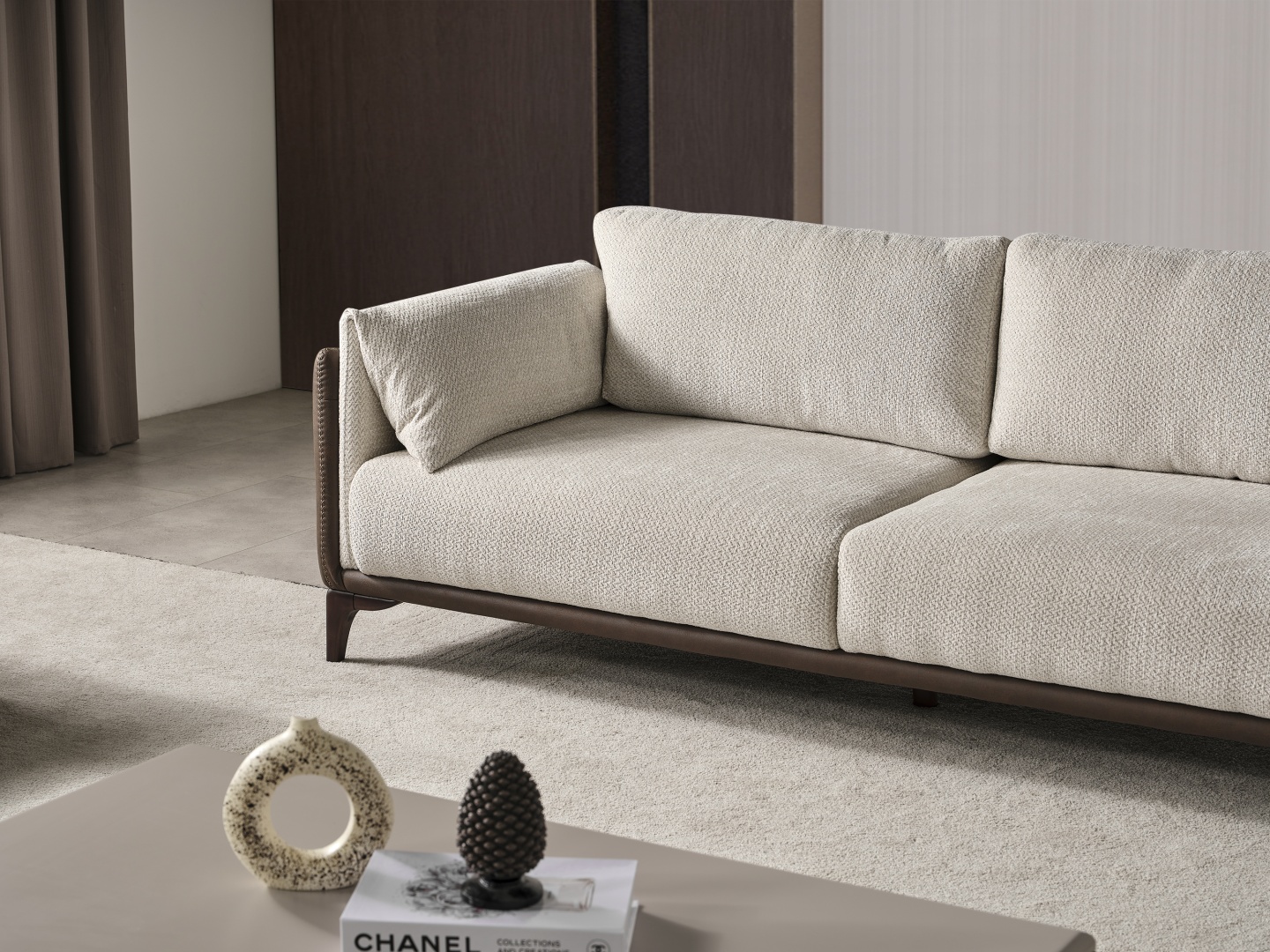 ONSS Furniture диван прямой LARA ДИВАН, обивка комбинированная, 70х215х80 см, бежевый, темно-коричневый