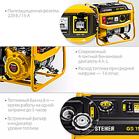 Бензиновый генератор STEHER (Штехер), 1/1.2 кВт, бензогенератор бесщеточный (GS-1500)2
