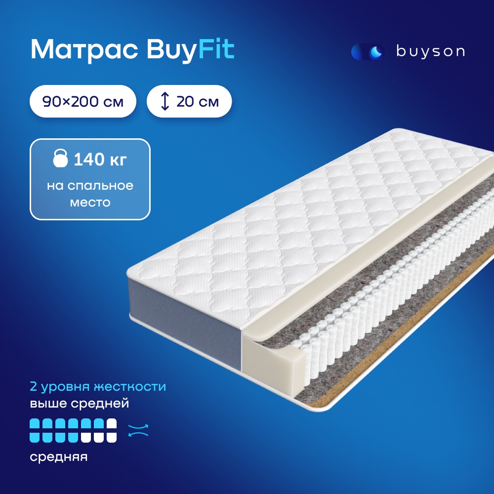 Матрас buyson BuyFit, независимые пружины, 90x200 см