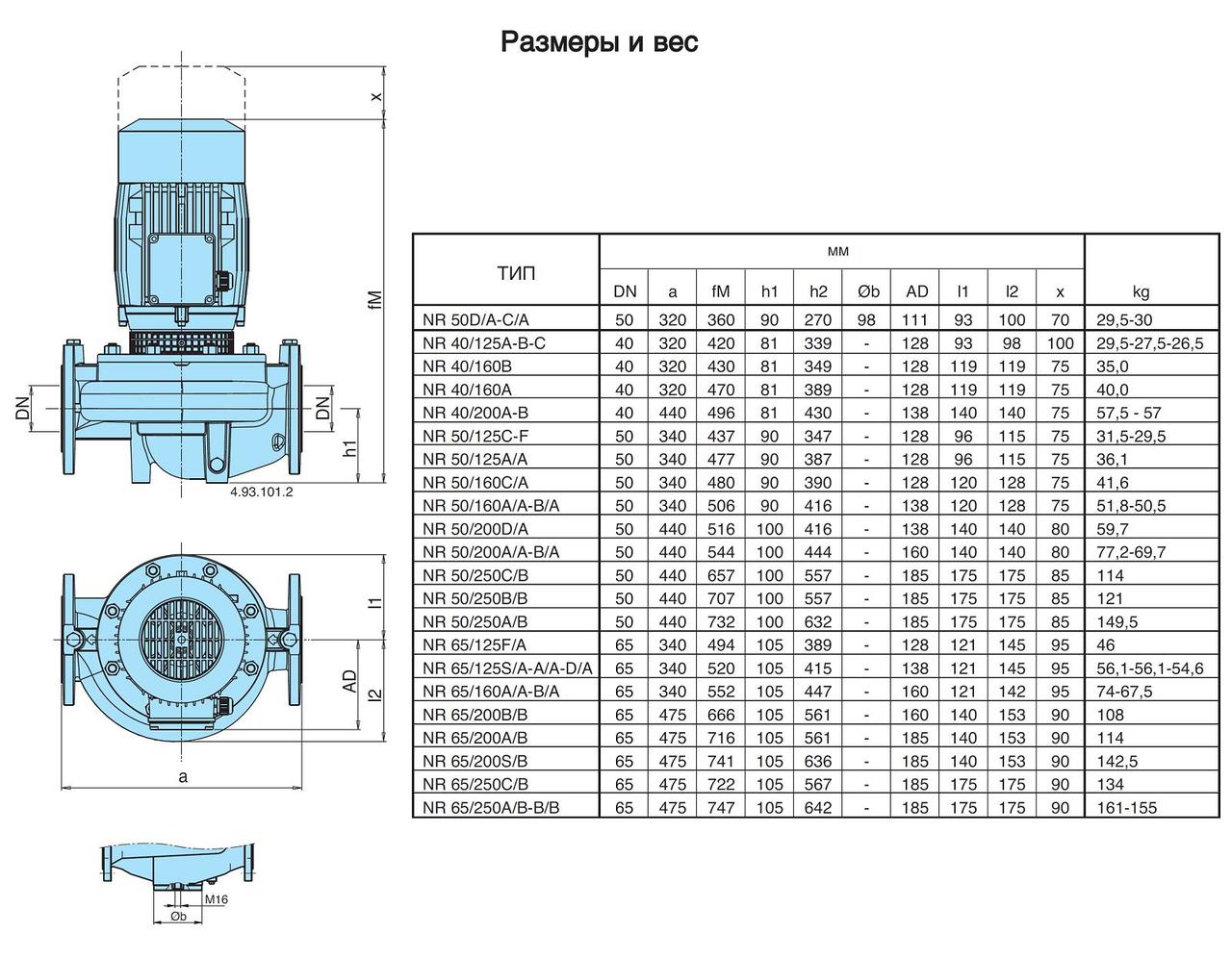 Циркуляционный насос In-Line Calpeda NR 40/125B