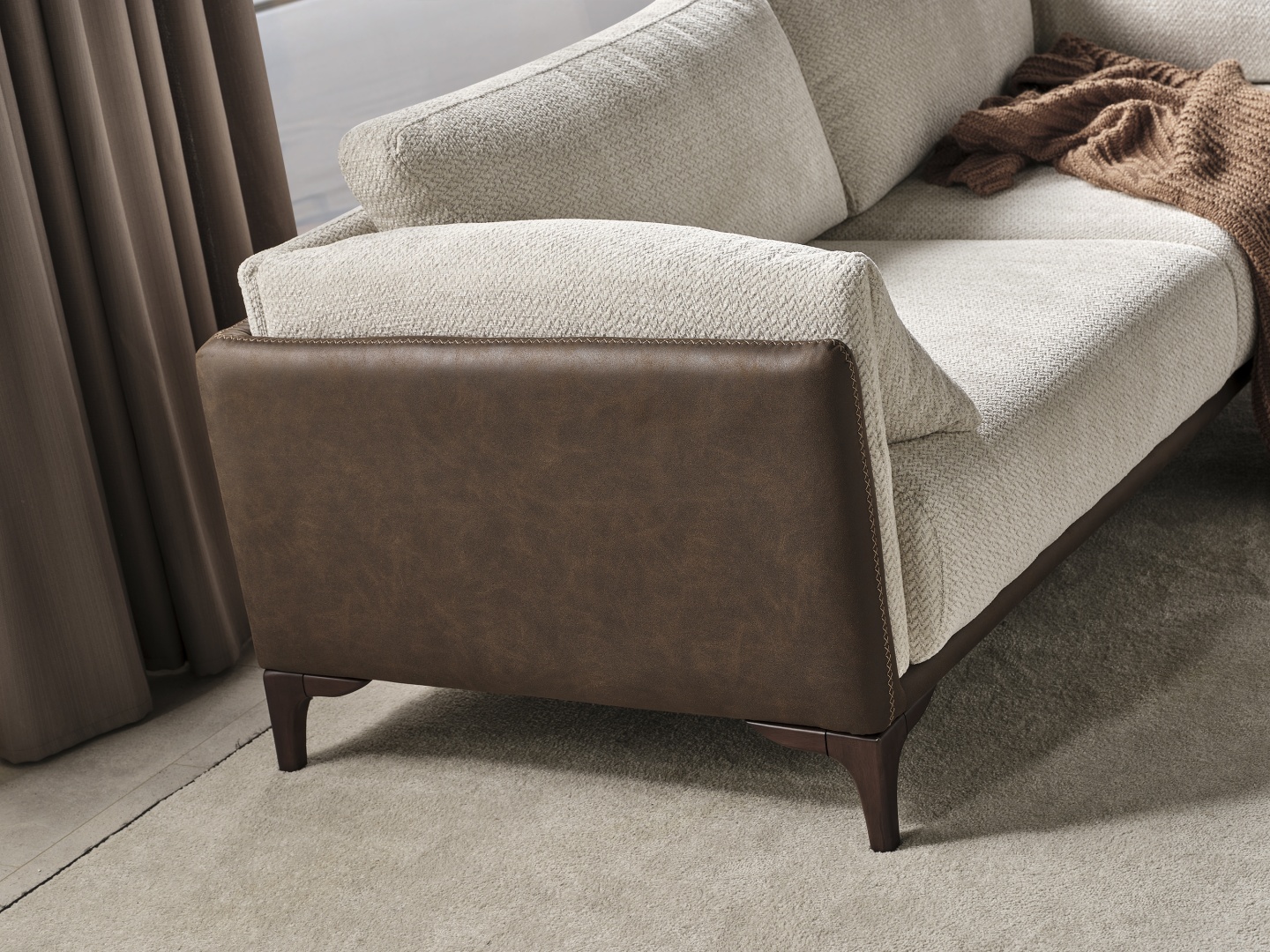 ONSS Furniture диван прямой LARA ДИВАН, обивка комбинированная, 70х215х80 см, бежевый, темно-коричневый