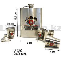 Мужской набор Jim Beam (фляга 240 мл (8oz) 4 рюмки воронка) в подарочной коробке 9009