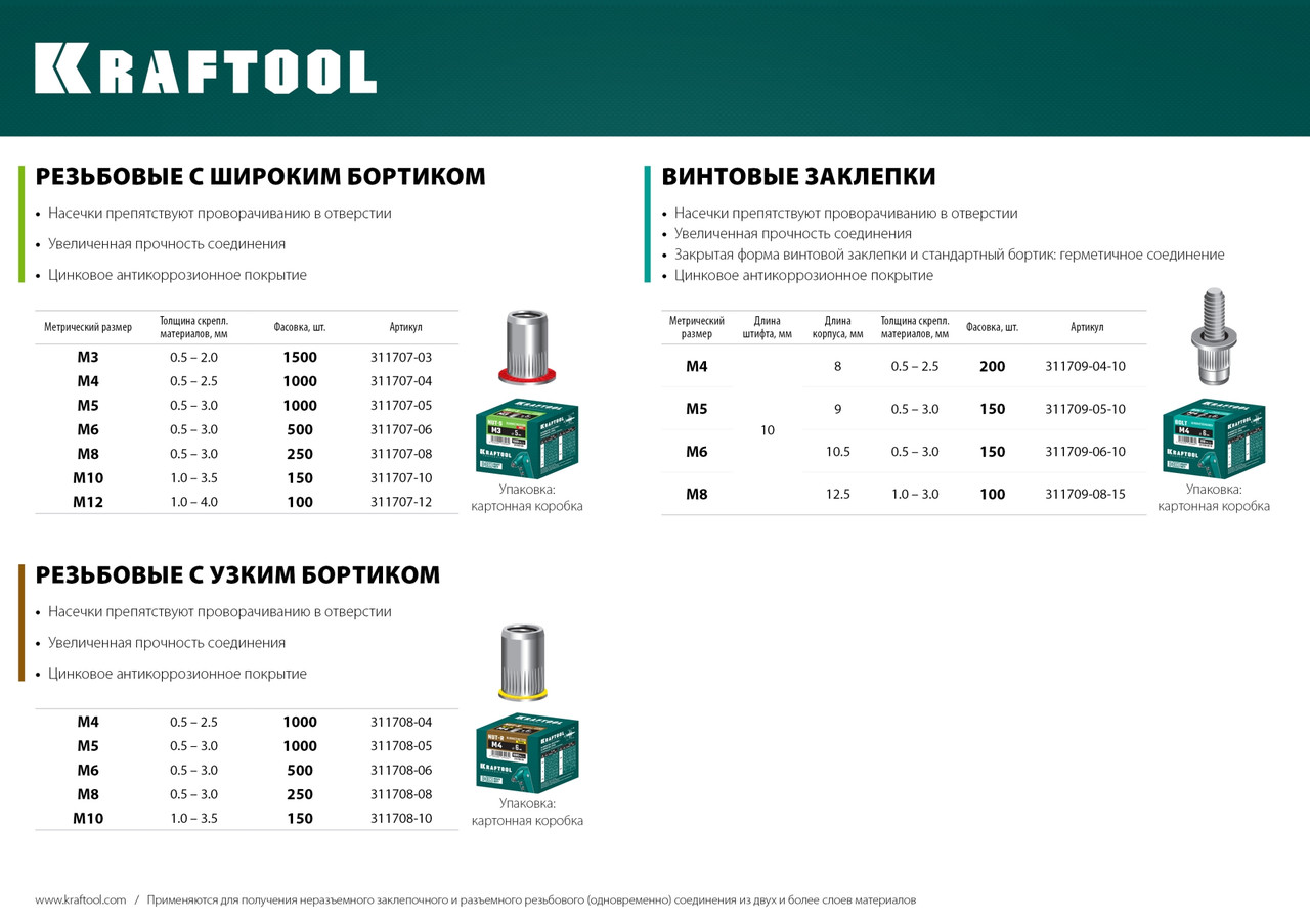 KRAFTOOL Alu (Al5052), 2.4 x 6 мм, 1000 шт, алюминиевые заклепки (311701-24-06)