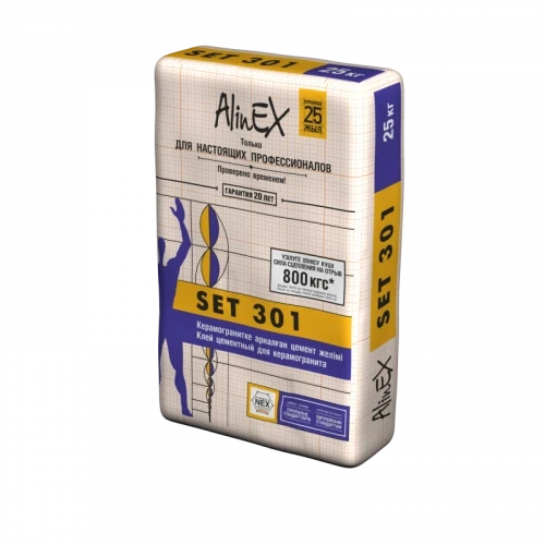 Плиточный цементный клей для керамогранита и декоративного кирпича AlinEX «SET 301», 25 кг